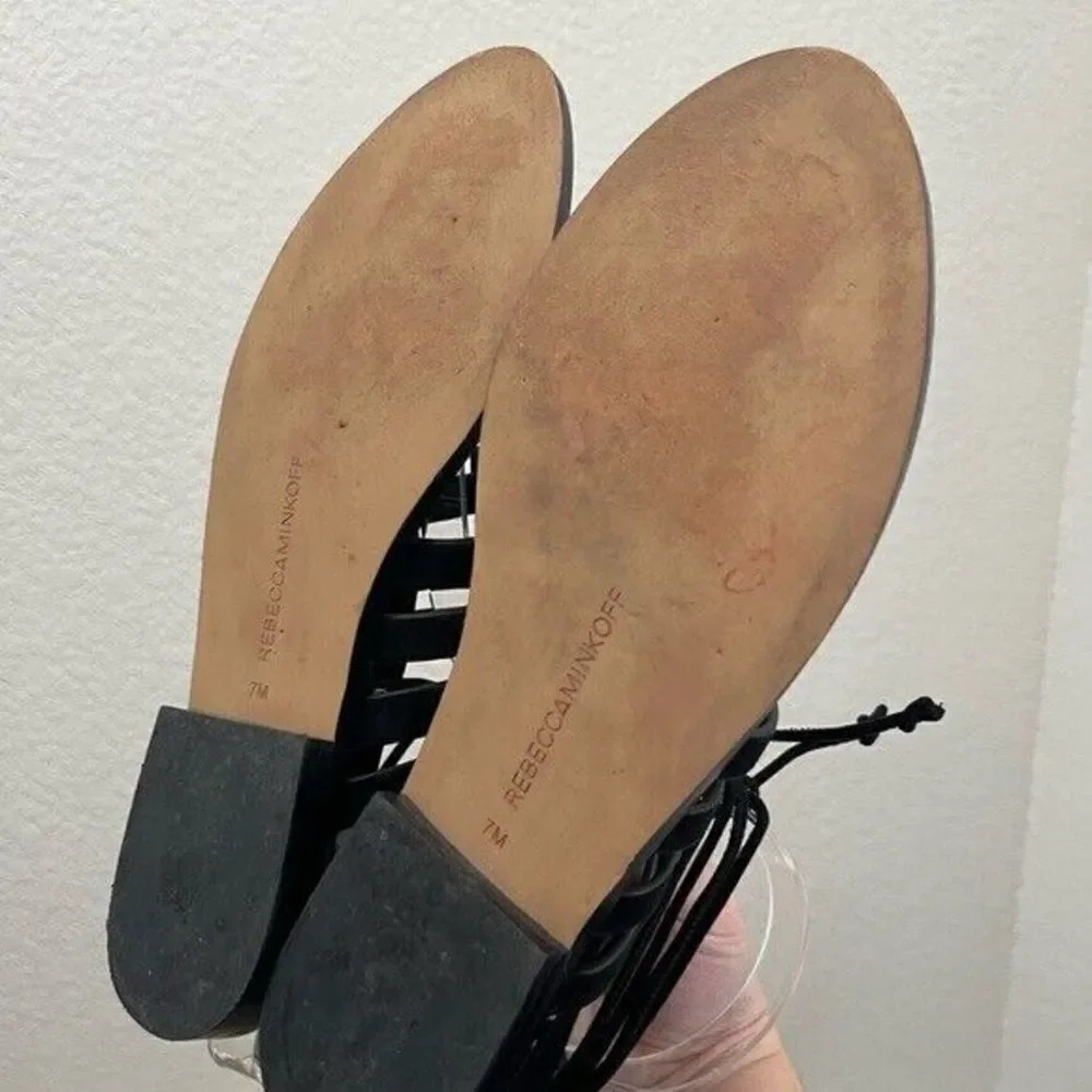 Rebecca Minkoff Evonne Black Suede Strappy Thong Sandals 7 - Picture 3 of 6